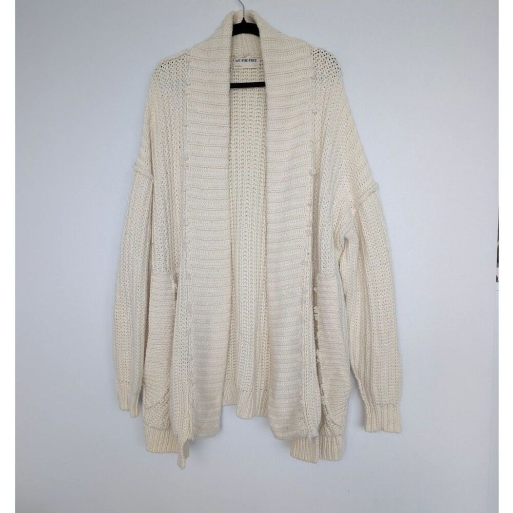 We The Free Wonderful You Cardi Open Front Longline Cardigan Sz L Cream Slouchy